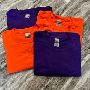 NWOT Four Large Gildan Heavy Duty 100% Cotton T-Shirts Orange & Purple